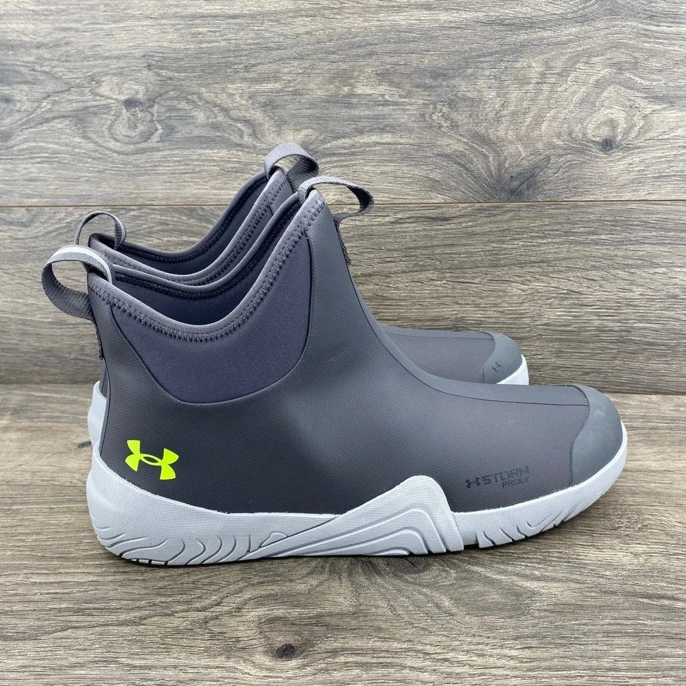 Under Armour Storm Proof Mens Grey Lime Green Slip On Boots 3026906-101 Size 10